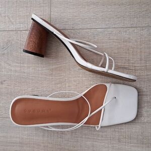 White strappy block heels sandals 8.5